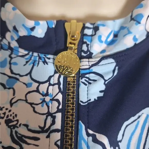 Lilly Pulitzer Randee Rashguard One Piece Swimsuit Low Tide Navy Bouquet All Day - Picture 6 of 14